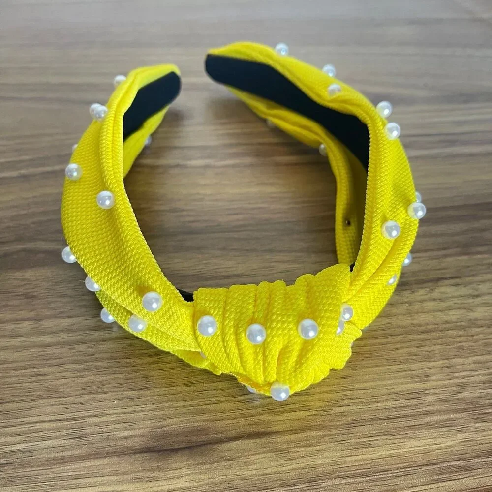 New Women Headband Hair Accessories Solid Pearls Center Knot